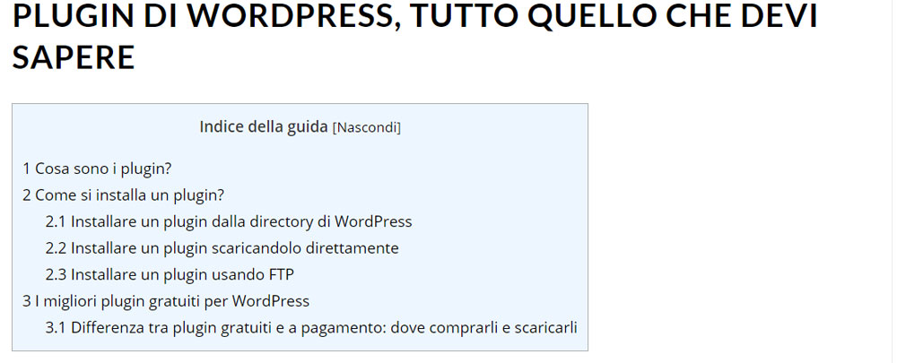 Esempio Table of Contents.