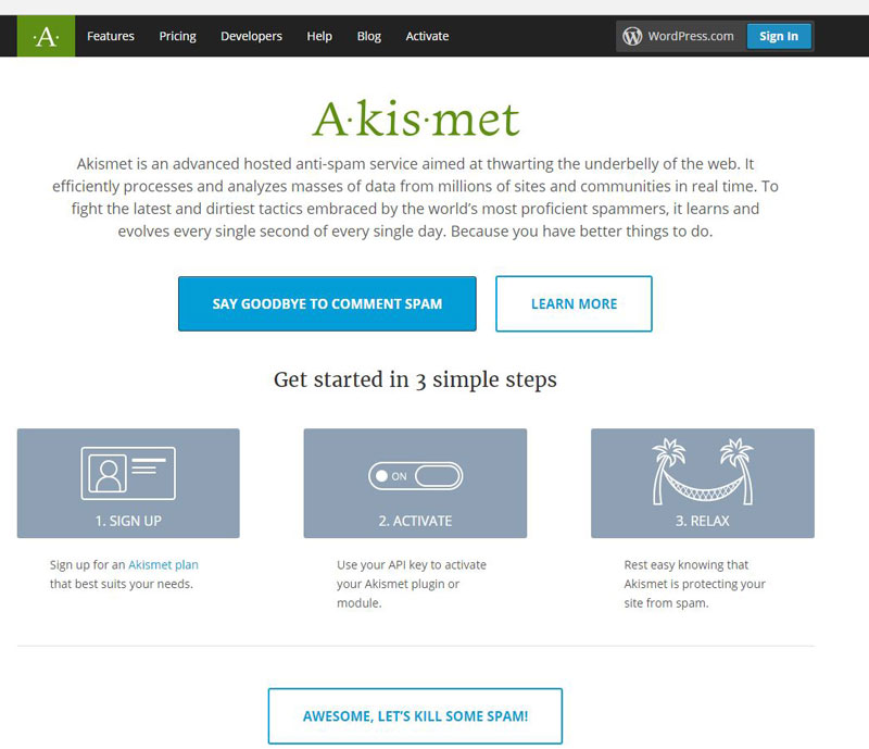Akismet homepage