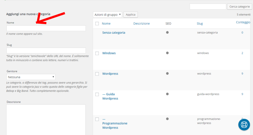 creare-una-nuova-categoria-in-wordpress-inserimento-nome-cateogoria-e-slug