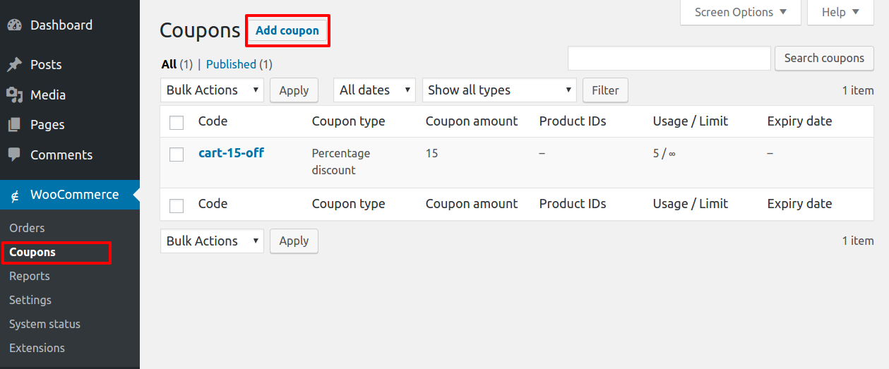 Aggiungi coupon con WooCommerce.