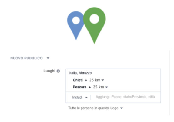 Posizione geografica da impostare nella campagna Facebook. 