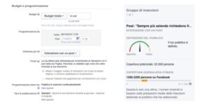 Budget da impostare nella campagna Facebook.