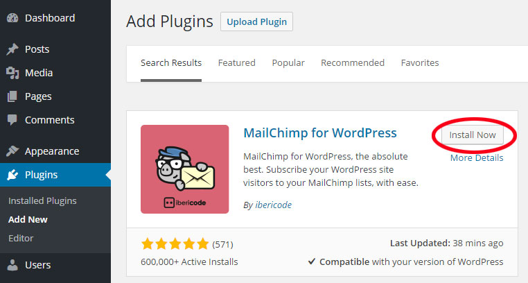 Mailchimp : installazione plugin