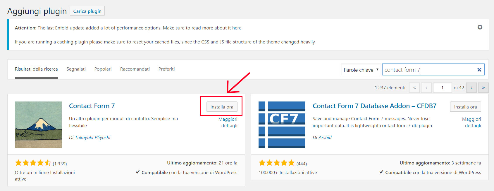 Creare un modulo di contatto su WordPress : installazione Contact Form 7