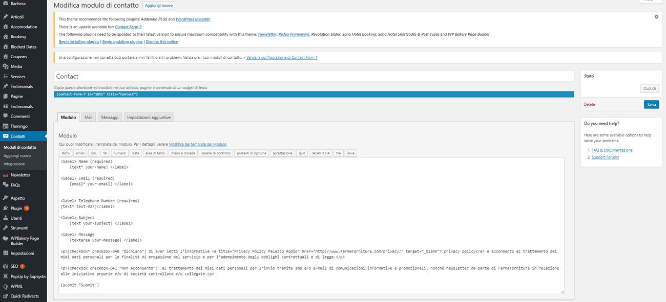 Creare un modulo di contatto su WordPress : creazione modulo CF7